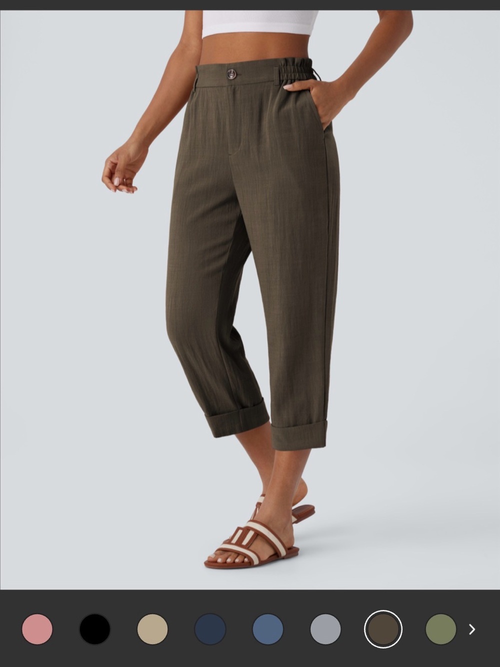 Relaxed Linen Crop Pants in Dark Brown